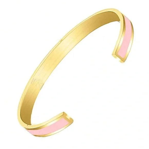 ✨Gold Trim Cuff Classic Square Enamel Pink Waterproof Bracelet - Picture 3 of 4